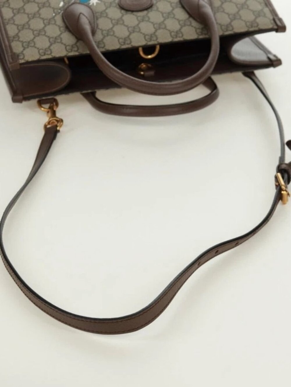 GUCCI GG Supreme Donald duck Hand Bag PVC 2way Beige Gold 648134 Auth 161733SAM - Picture 10 of 14